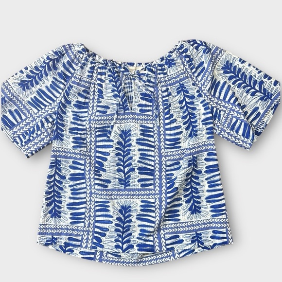 Ann Taylor LOFT Fern Stripe Tasseled V-Neck Blue/White Blouse Size XS - Picture 7 of 13